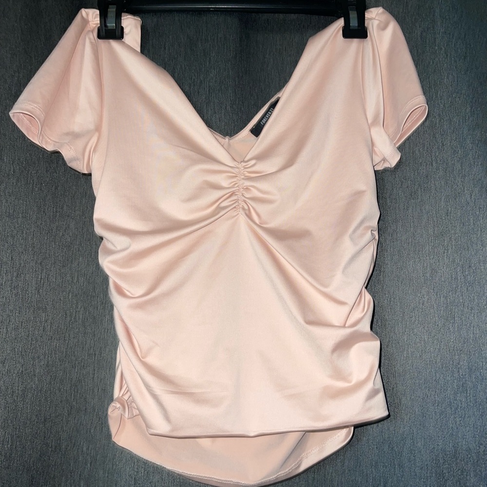 Pink satin ruched shirt
